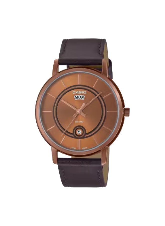 Men's Leather Analog Watch MTP-B120RL-5AVDF - 41 mm