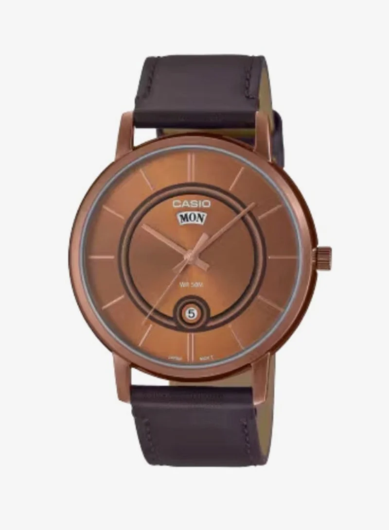 CASIO Men's Leather Analog Watch MTP-B120RL-5AVDF - 41 mm