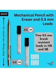 BRUSTRO BRUSTRO Mechanical Pencil Set | HB-20 leads, 2B-20 leads, Spare eraser- 8 units|Tip size- 0.5 mm |Ideal for Students,Adults, Home,School,Office,Stationery Use |Writing, Sketching, Drawing, Mandala Art  - Image 2