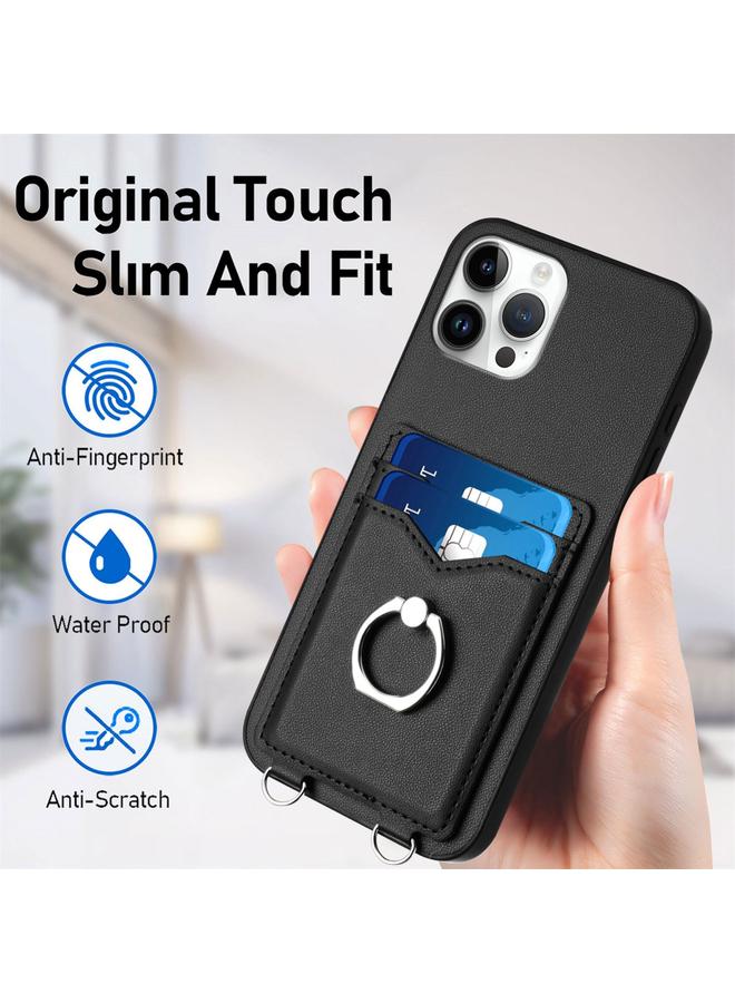 زبون جراب لهاتف iPhone 12 Pro Max R20 جراب هاتف مزود بحلقة حبل وحامل بطاقات - Image 5