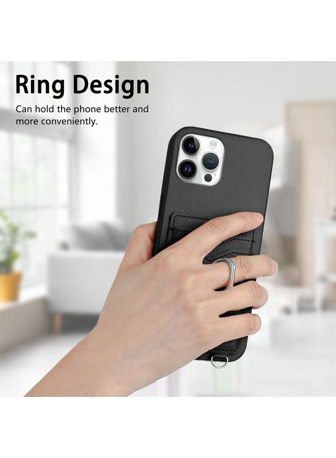 زبون جراب لهاتف iPhone 12 Pro Max R20 جراب هاتف مزود بحلقة حبل وحامل بطاقات - Image 2