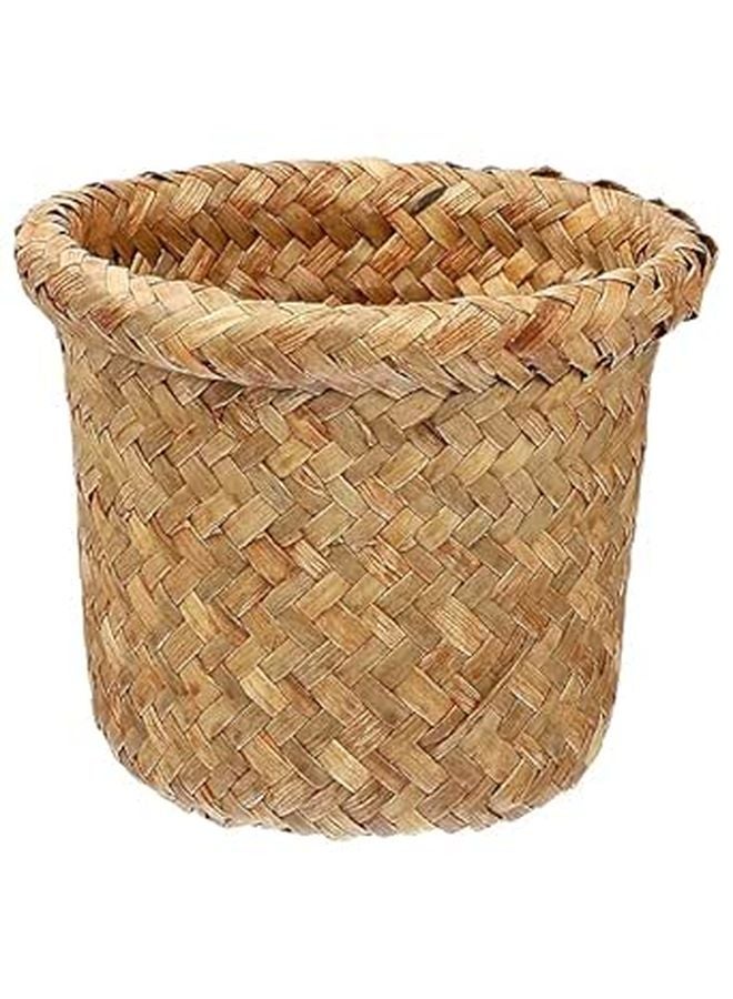 Seagrass Woven Trash Can Waste Basket Rustic Garbage Bin For Bedroom Bathroom Kitchen Office - Image 1