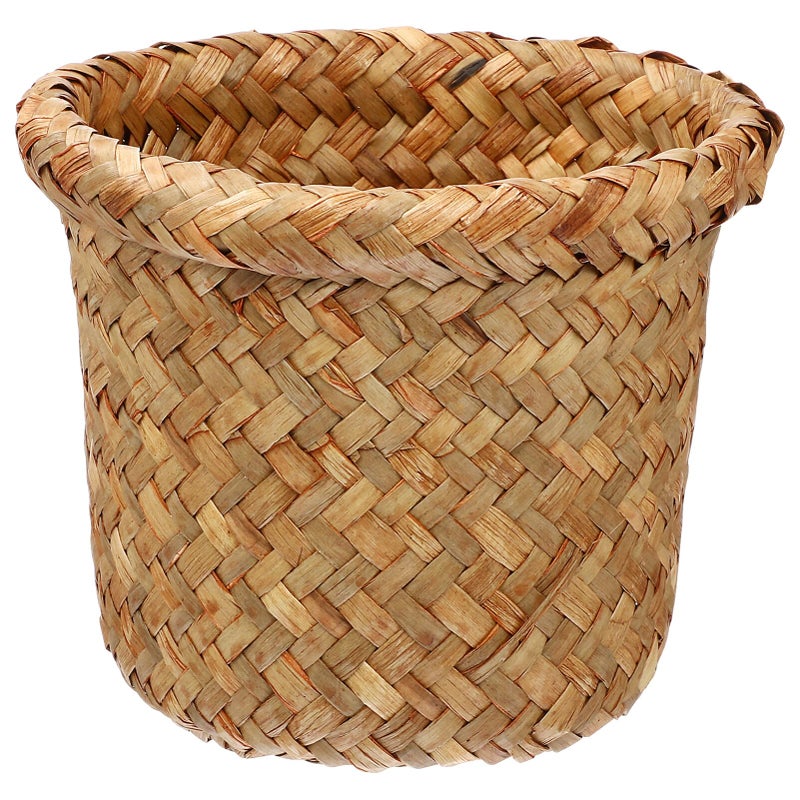 Seagrass Woven Trash Can Waste Basket Rustic Garbage Bin For Bedroom Bathroom Kitchen Office - Image 2