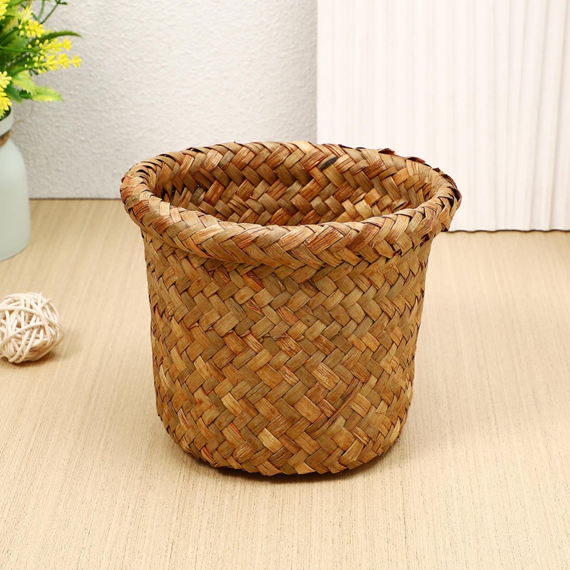 Seagrass Woven Trash Can Waste Basket Rustic Garbage Bin For Bedroom Bathroom Kitchen Office - Image 4