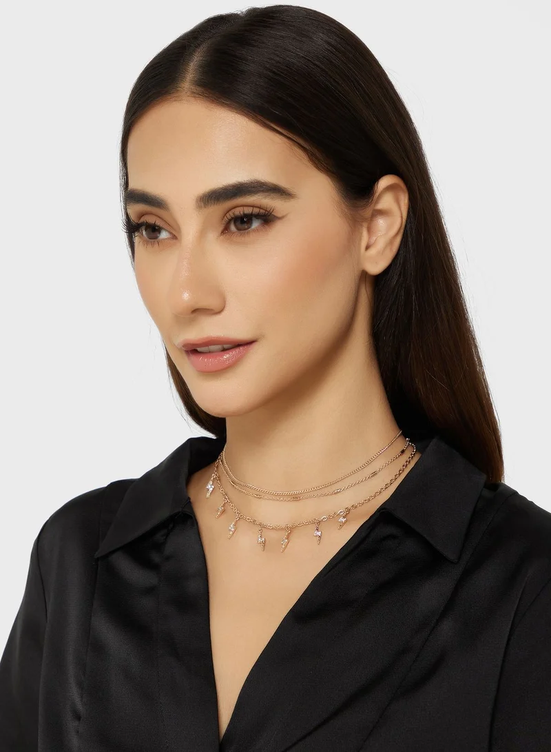 Ginger Layered Lightning Bolt Necklace