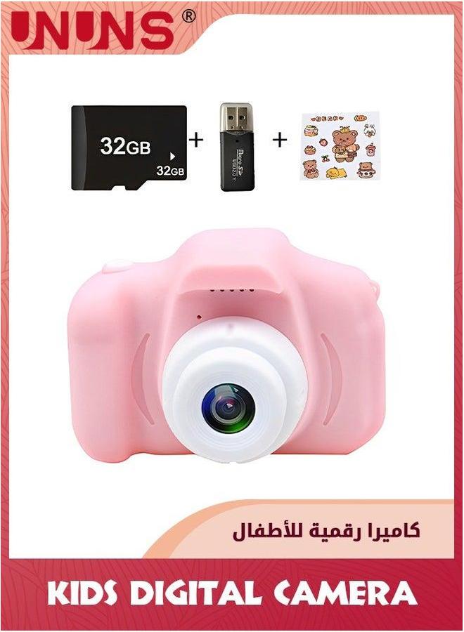 UNUNS Kids Digital Camera,Mini Rechargeable Children Camera,HD Video Recording,Selfie Camera With 32gb Sd Card,Card Reader,Kids Electronic Toys,Birthday Gifts For Girls Boys 3-12,Pink - Image 1