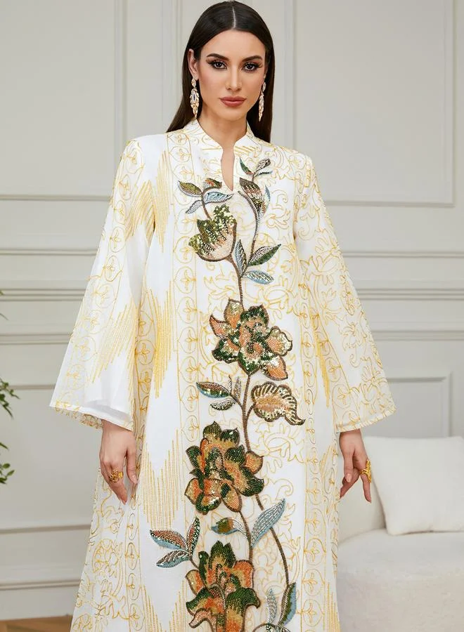 Take Two White Sequined Embroidered Jalabiya