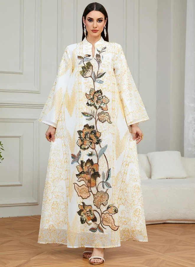Take Two White Sequined Embroidered Jalabiya