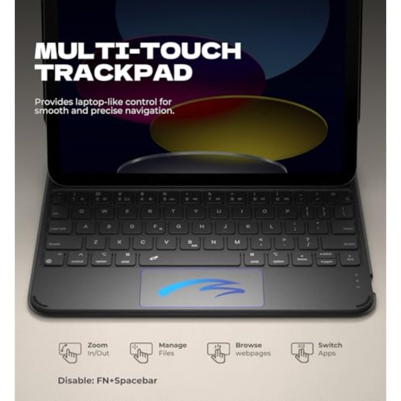 حافظة لجهاز iPad A16 الجيل الحادي عشر/العاشر مع لوحة مفاتيح مغناطيسية خفيفة للغاية وقابلة للفصل وغطاء لوحة مفاتيح متعدد اللمس وإضاءة خلفية لجهاز iPad الجيل العاشر 10.9 بوصة (2022)/الجيل الحادي عشر (2025)، أسود - Image 5