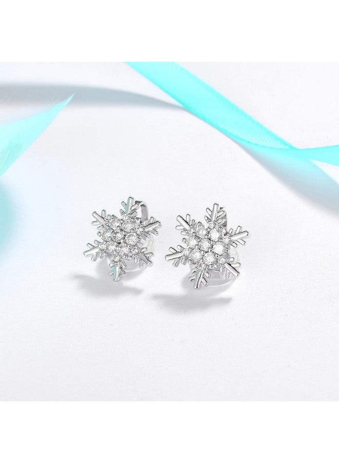 SELOVO Winter Snowflake Cubic Zirconia Stud Clip On Earrings Silver Tone - Image 2