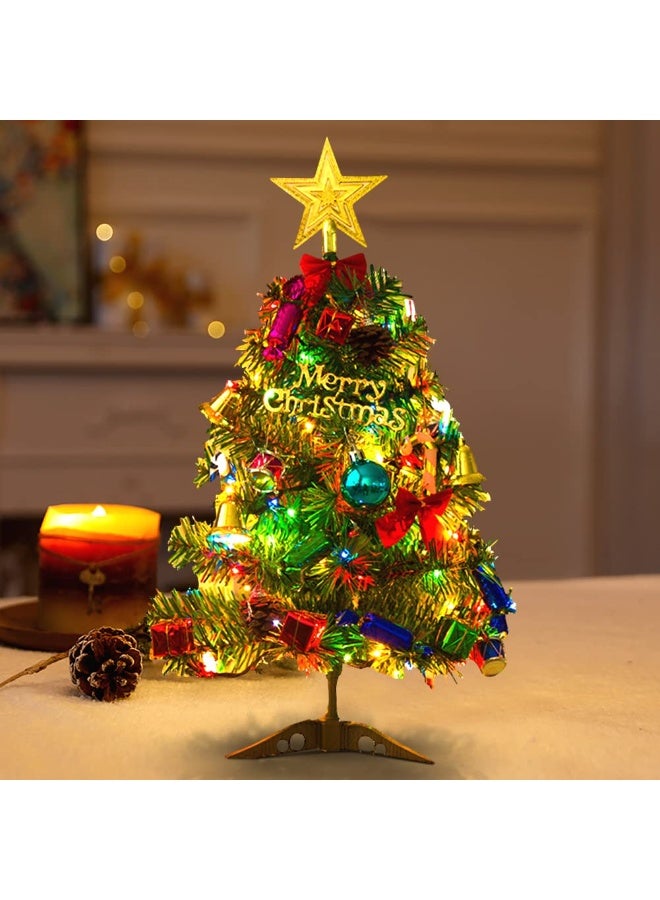 Chielor Mini Christmas Tree With LED Lights, 50cm Tabletop Christmas Tree With Decorated Gift Boxes, Hanging Ornaments and a Star Treetop Decor Tabletop Xmas Tree Decorations - Image 1