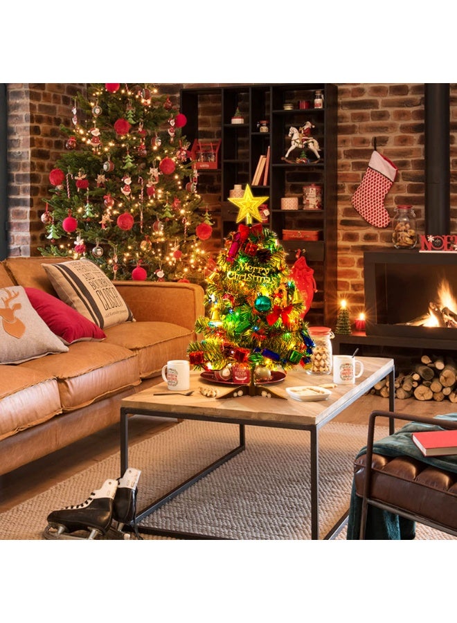 Chielor Mini Christmas Tree With LED Lights, 50cm Tabletop Christmas Tree With Decorated Gift Boxes, Hanging Ornaments and a Star Treetop Decor Tabletop Xmas Tree Decorations - Image 5