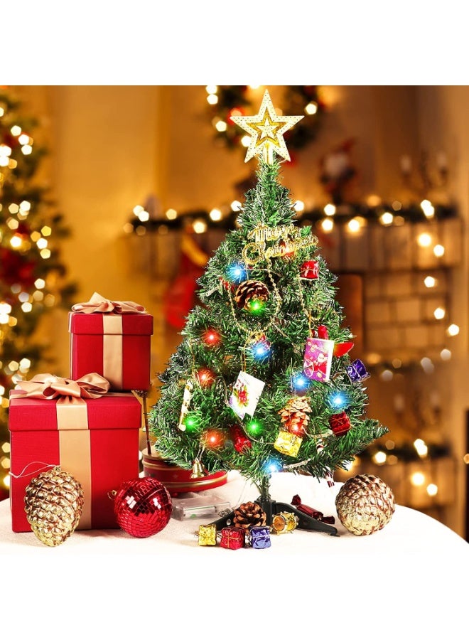 Chielor Mini Christmas Tree With LED Lights, 50cm Tabletop Christmas Tree With Decorated Gift Boxes, Hanging Ornaments and a Star Treetop Decor Tabletop Xmas Tree Decorations - Image 4