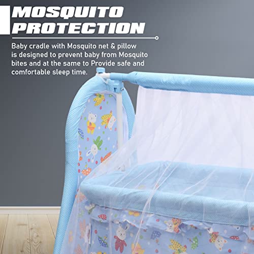 KIDBITKART Plastic Baby Cozy Cradle New Born Baby Sleep Swing Cradle/Jhula/Palna/Bed/Baby Bedding With Mosquito Protection Net,Cradle For 0-13 Months Baby Boys & Girls(Elephant Face Blue),Adjustable - Image 2