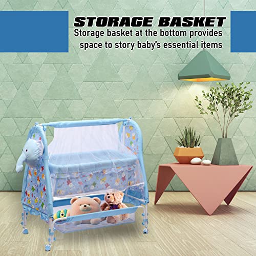 KIDBITKART Plastic Baby Cozy Cradle New Born Baby Sleep Swing Cradle/Jhula/Palna/Bed/Baby Bedding With Mosquito Protection Net,Cradle For 0-13 Months Baby Boys & Girls(Elephant Face Blue),Adjustable - Image 3
