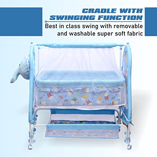 KIDBITKART Plastic Baby Cozy Cradle New Born Baby Sleep Swing Cradle/Jhula/Palna/Bed/Baby Bedding With Mosquito Protection Net,Cradle For 0-13 Months Baby Boys & Girls(Elephant Face Blue),Adjustable - Image 4