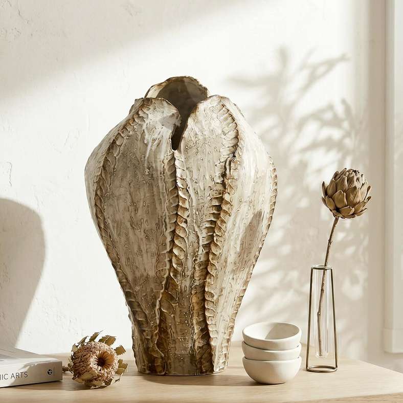 Pan Home Calyx Ceramic Urn Vase 33.5x30.5x51.5cm - Beige - 112GYC9900008 - Image 1