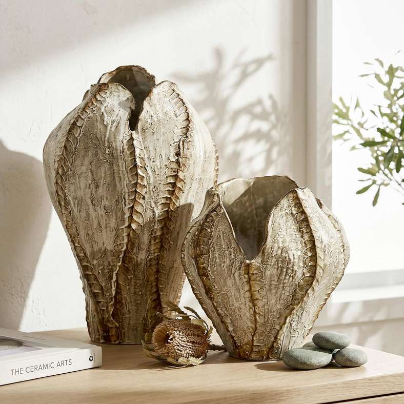 Pan Home Calyx Ceramic Urn Vase 33.5x30.5x51.5cm - Beige - 112GYC9900008 - Image 3