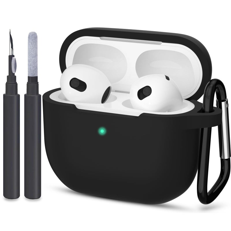 ATUAT Compatible with AirPods 3 Case, Protective Silicone Cover for AirPods 3rd Generation Case 2021, Wireless Charging - Black - Image 1