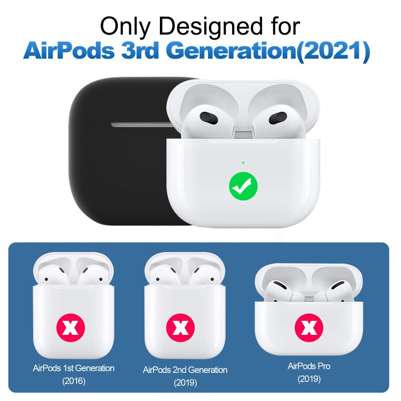 ATUAT Compatible with AirPods 3 Case, Protective Silicone Cover for AirPods 3rd Generation Case 2021, Wireless Charging - Black - Image 2