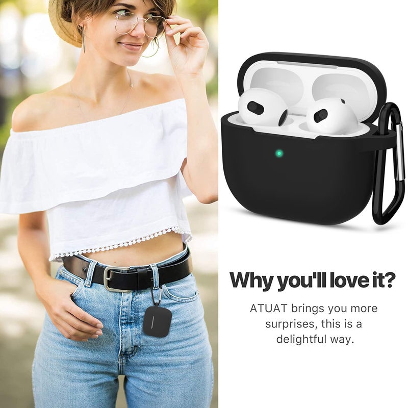 ATUAT Compatible with AirPods 3 Case, Protective Silicone Cover for AirPods 3rd Generation Case 2021, Wireless Charging - Black - Image 4