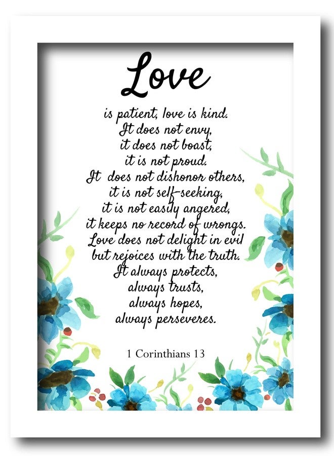 AR Creative Love Is Patient Love In Kind Bible Verse Wall Photo Framed Wall Poster, Bible Quotes Print with Frame, Home (13.6 inch x 10.2 inch) Multicolor (White Frame) - Image 1