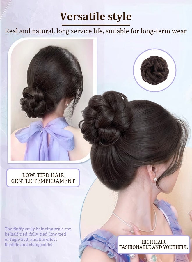 women's wig with a ball head made Ball Head Lifelike Imitation Hair Ring Elastic Rubber Band Flower Bud Head Hair Decoration Photo Studio Disk Head Fashion Wig Black  - Image 4