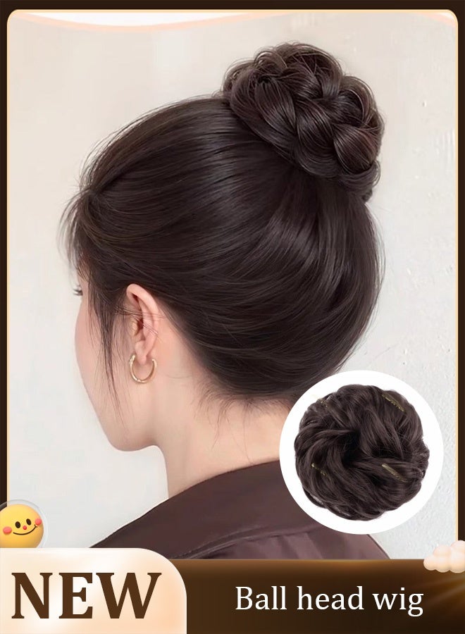 women's wig with a ball head made Ball Head Lifelike Imitation Hair Ring Elastic Rubber Band Flower Bud Head Hair Decoration Photo Studio Disk Head Fashion Wig Black  - Image 1