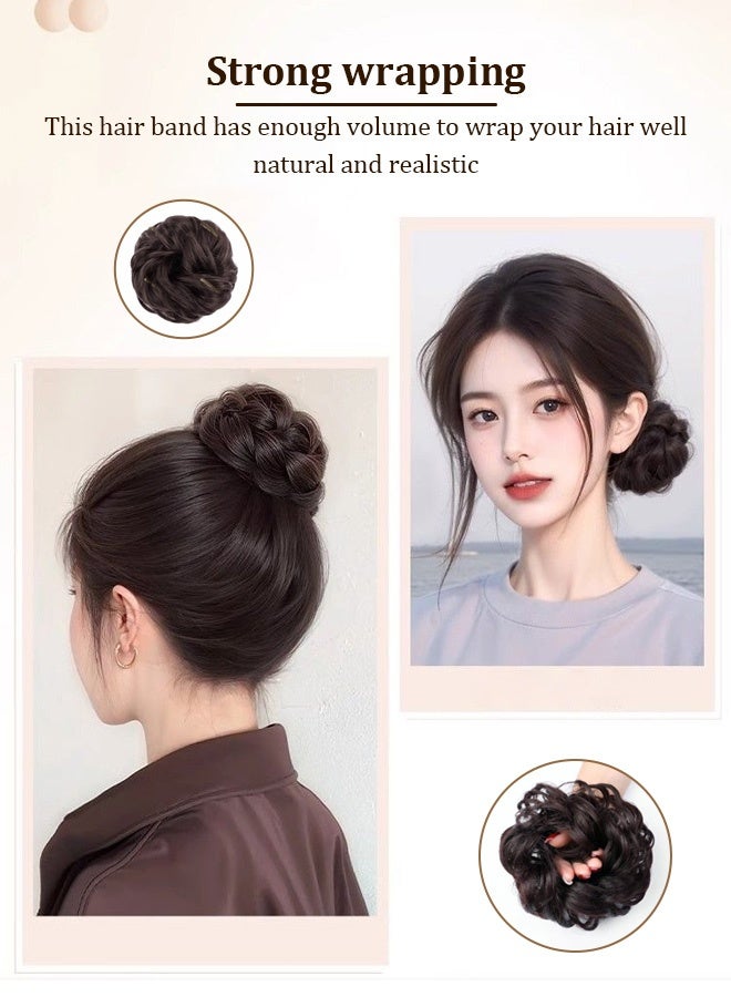 women's wig with a ball head made Ball Head Lifelike Imitation Hair Ring Elastic Rubber Band Flower Bud Head Hair Decoration Photo Studio Disk Head Fashion Wig Black  - Image 5