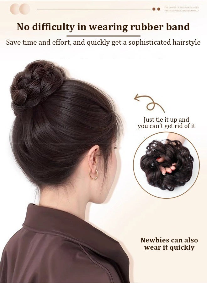 women's wig with a ball head made Ball Head Lifelike Imitation Hair Ring Elastic Rubber Band Flower Bud Head Hair Decoration Photo Studio Disk Head Fashion Wig Black  - Image 2
