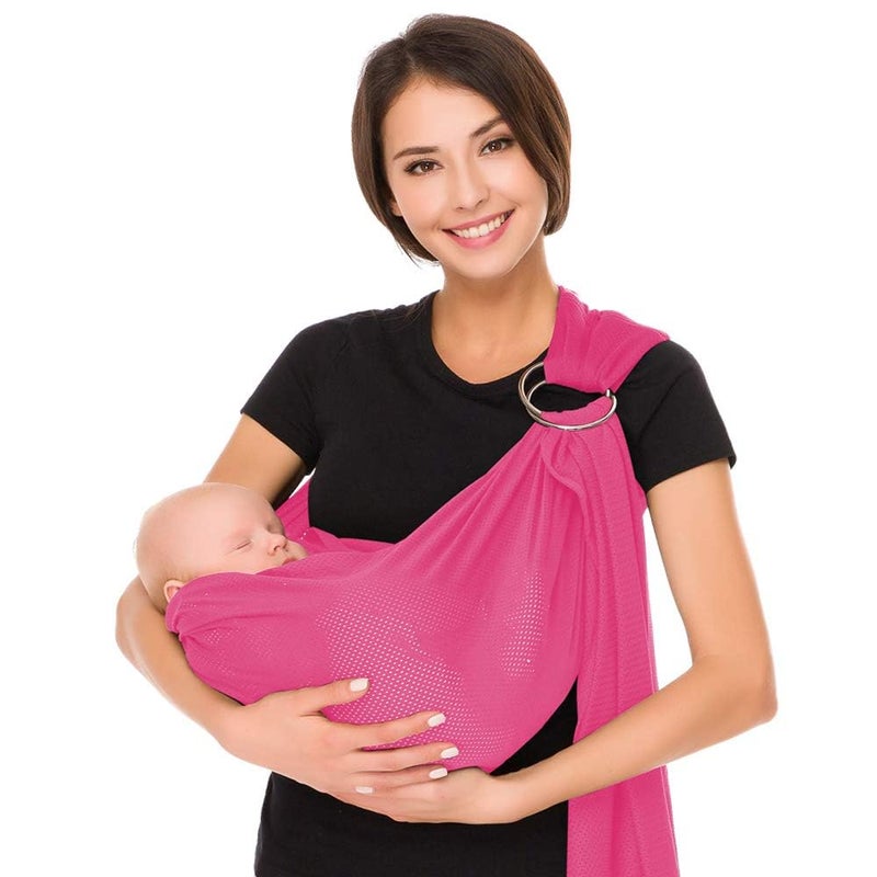 CUBY Water Baby Sling Carrier Lightweight Breathable Mesh Baby Wraps Carrier Adjustable Ring Sling Quick-Drying Baby Carriers Sling for Newborn Toddler Summer Swimming Pool Beach (Pink) - Image 1