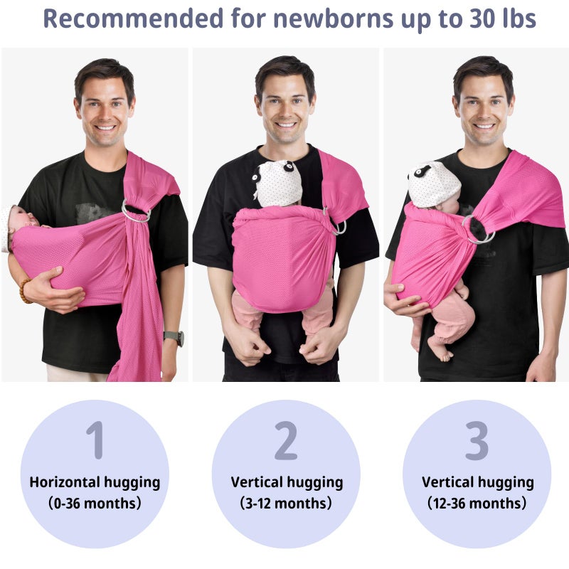 CUBY Water Baby Sling Carrier Lightweight Breathable Mesh Baby Wraps Carrier Adjustable Ring Sling Quick-Drying Baby Carriers Sling for Newborn Toddler Summer Swimming Pool Beach (Pink) - Image 3