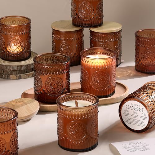 DARJEN 10 Pack Amber Candle Jars for Making Candles- 7.5 OZ Empty Glass Candle Making Jars with Bamboo Lids and Labels, Candle Making Supplies Candle Containers for Home DIY - Image 1
