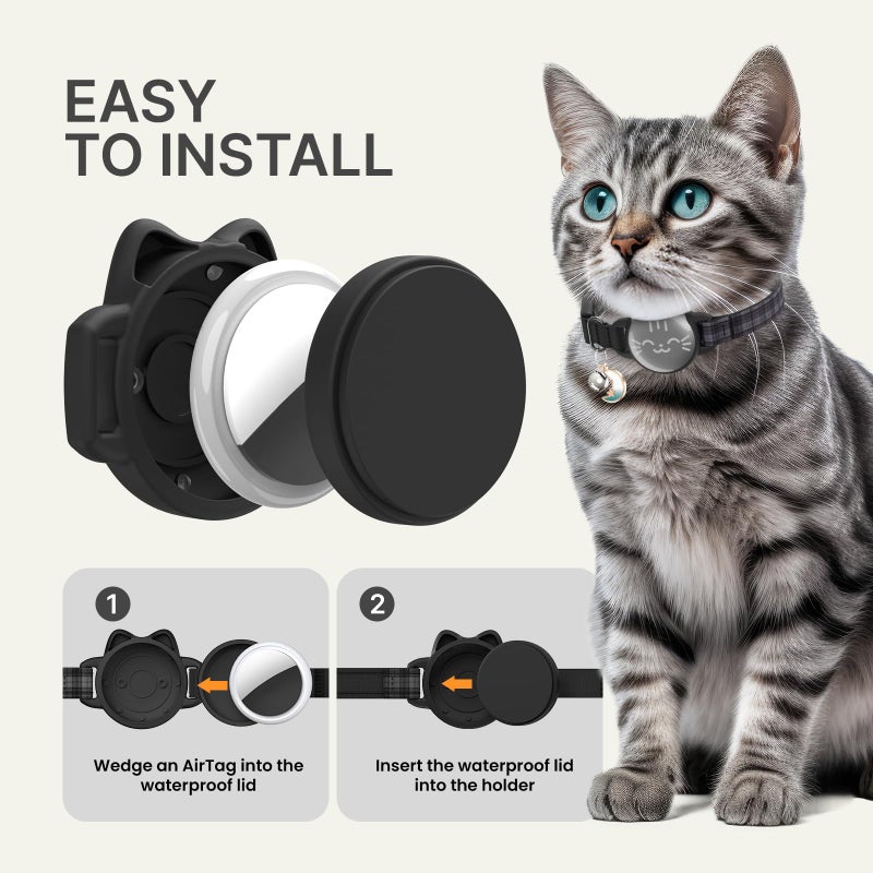 typecase Waterproof Airtag Cat Collar, Breakaway Cat Airtag Collar with Luminous & Reflective Fish Pattern, Lightweight Kitten Collars for Apple Air tag, Hidden GPS Tracker Holder for Cats, Kittens(9-13") - Image 4