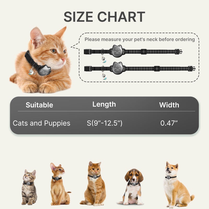 typecase Waterproof Airtag Cat Collar, Breakaway Cat Airtag Collar with Luminous & Reflective Fish Pattern, Lightweight Kitten Collars for Apple Air tag, Hidden GPS Tracker Holder for Cats, Kittens(9-13") - Image 2