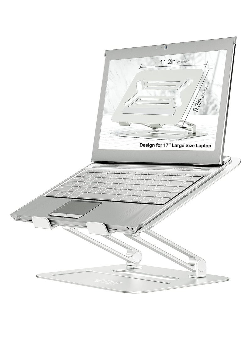 Adjustable Aluminum Laptop Desk Stand Notebook Holder Compatible with Mac Air Pro Ultra and All 11-17 Inch Devices (Silver)  - Image 1