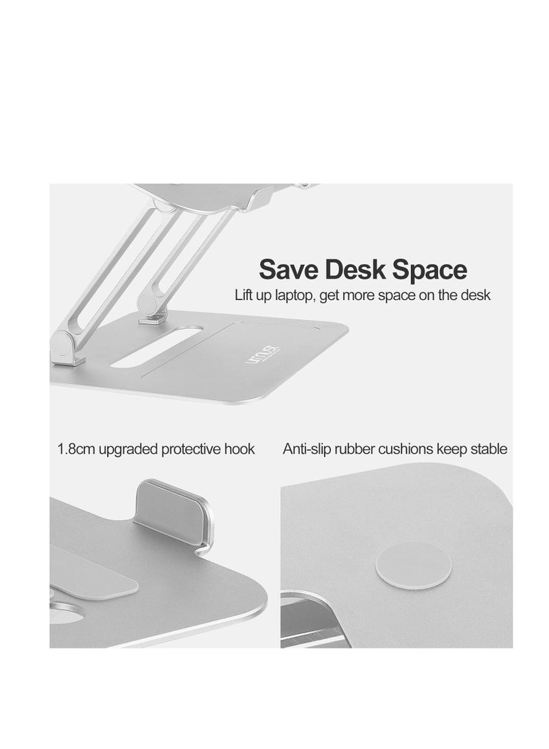Adjustable Aluminum Laptop Desk Stand Notebook Holder Compatible with Mac Air Pro Ultra and All 11-17 Inch Devices (Silver)  - Image 2