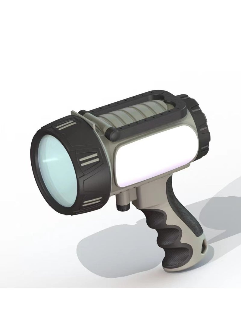 Super Bright Rechargeable Spotlight, Handheld Rechargeable LED Flashlight, Tactical Searchlight with USB Output, 6 Light Modes Camping Light (Gray) - Image 1