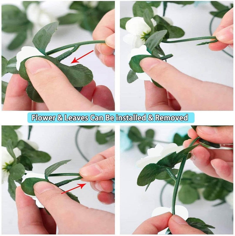 WEISPARK Fake Flowers - 4pcs 32.8 FT Artificial Rose Vine Flower Plants Hanging Rose Ivy for Home Hotel Office Wedding Party Garden Craft Art Décor (White) - Image 5