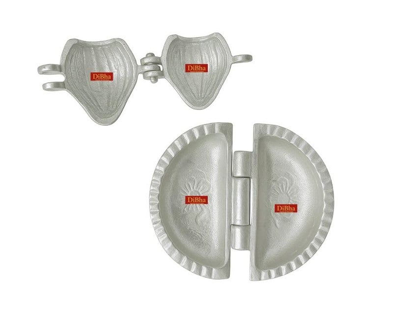 DiBha Aluminium Modak and Gujiya Maker Mould/Mold/Sancha/Dumpling Maker Kitchen Molds for Festivals (Silver, Set of 2-1 Gujiya and 1 Modak Maker)) - Image 2