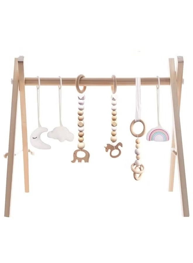 XiuWoo Baby Play Gym Wooden Baby Gym with 6 Toys Foldable Play Gym Frame Activity Gym Hanging Bar Baby Toy - Image 1