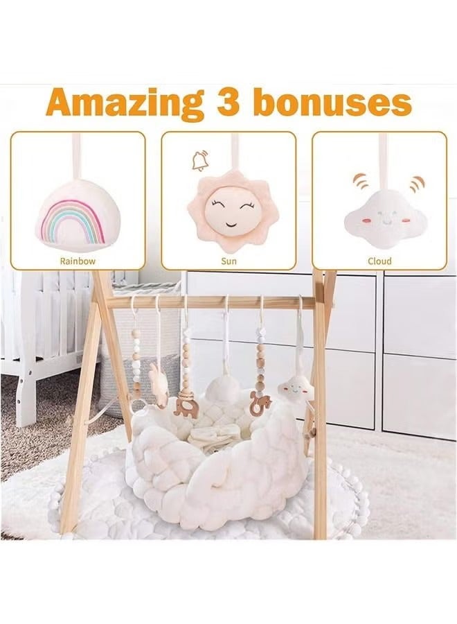 XiuWoo Baby Play Gym Wooden Baby Gym with 6 Toys Foldable Play Gym Frame Activity Gym Hanging Bar Baby Toy - Image 2