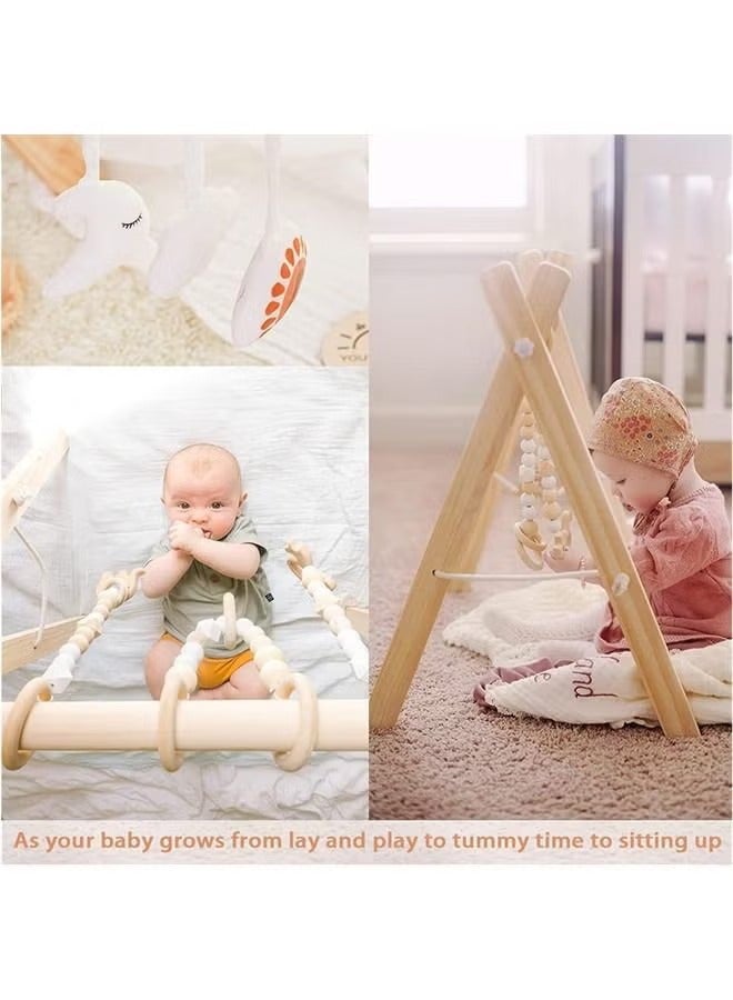 XiuWoo Baby Play Gym Wooden Baby Gym with 6 Toys Foldable Play Gym Frame Activity Gym Hanging Bar Baby Toy - Image 5