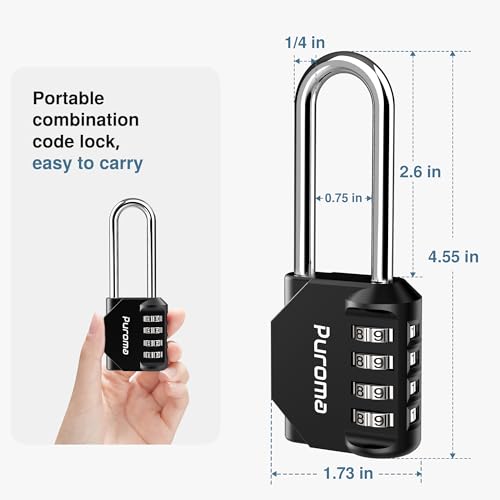 Puroma 1 Pack 2.6 Inch Long Shackle Combination Lock 4 Digit Outdoor Waterproof Padlock for Hasp Locker Lock, Sports Locker, Fence, Gate, Toolbox, Case, Hasp Storage, Cabinets (Black) - Image 2
