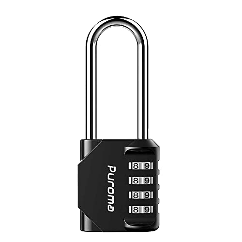 Puroma 1 Pack 2.6 Inch Long Shackle Combination Lock 4 Digit Outdoor Waterproof Padlock for Hasp Locker Lock, Sports Locker, Fence, Gate, Toolbox, Case, Hasp Storage, Cabinets (Black) - Image 1