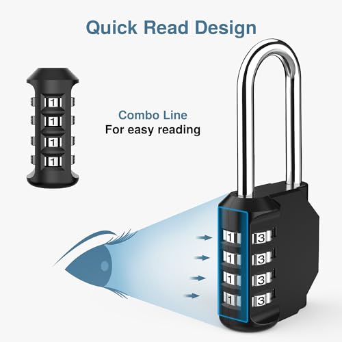 Puroma 1 Pack 2.6 Inch Long Shackle Combination Lock 4 Digit Outdoor Waterproof Padlock for Hasp Locker Lock, Sports Locker, Fence, Gate, Toolbox, Case, Hasp Storage, Cabinets (Black) - Image 5