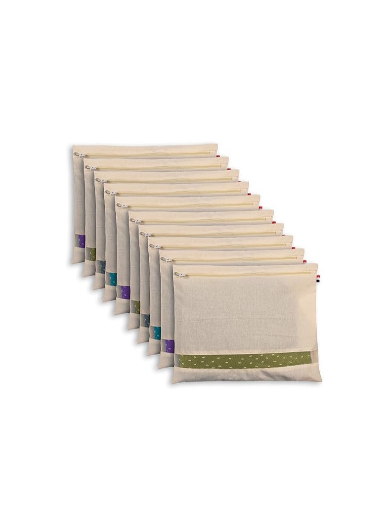 Solstice SOLSTICE cotton big saree covers/bags for storage single (18 x 15 Inches) for big silk sarees, lehengas, clothes with Zipper Closure (with Window Pack of 10)  - Image 1