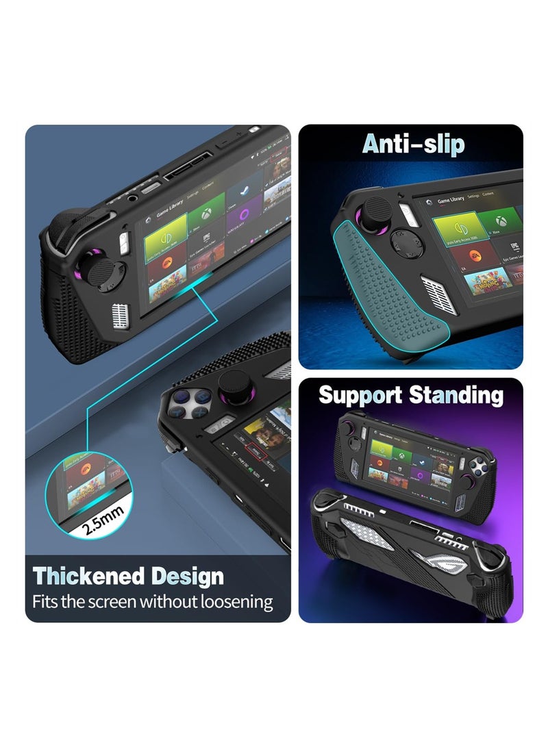 KASTWAVE for Rog Ally Stand Protective Case, Azonee Silicone Accessories Protector, Full Protection Kickstand, Anti-Scratch Drop-Proof Non-Slip Full Protective Rog Ally Case with 2 Pair Thumb Grips, Black - Image 5