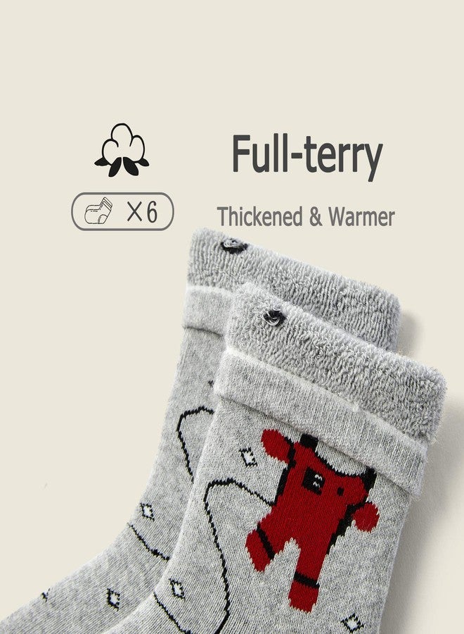 HowJoJo Big Boys Winter Warm Socks Kids Cotton Crew Socks Cartoon Space Socks 6 Pack 10-12 years - Image 4