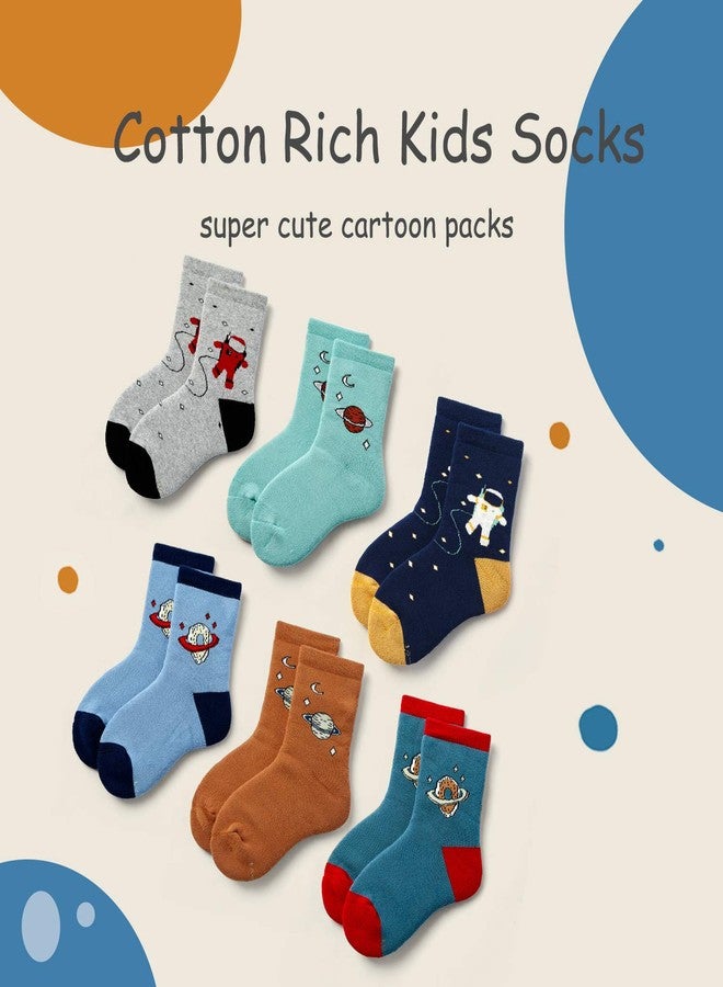 HowJoJo Big Boys Winter Warm Socks Kids Cotton Crew Socks Cartoon Space Socks 6 Pack 10-12 years - Image 2
